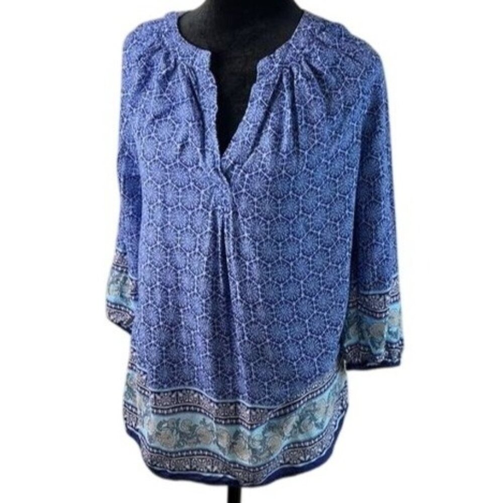 Anne Carson‎ Womens Blue Boho Patterned 3/4 Sleeve Blouse S
